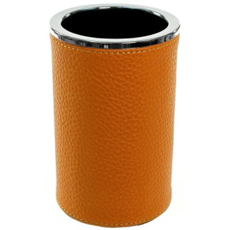 Toothbrush Holder Round Toothbrush Holder Made From Faux Leather in Orange Finish Gedy AC98-67